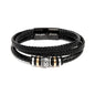 Black braided leather bracelet with metal accents and engraved clasp gift for grandfather bracelet
