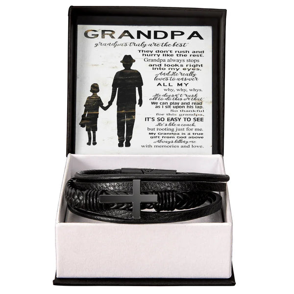 "Grandpa is like a coach, but rooting just for me..." : Men's Cross Bracelet - Gift for Grandpa