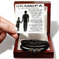 Gift for Grandfather Bracelet in black leather with engraved message in wooden gift box