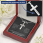 Gift for Grandfather Bracelet silver cross necklace with personalized engraving in red gift box
