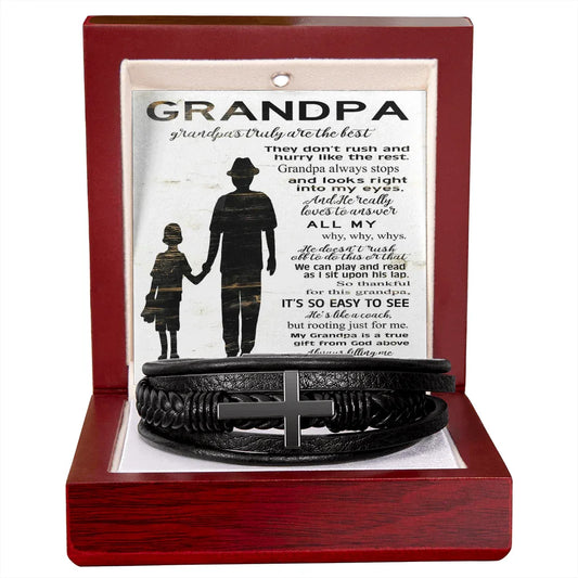 Gift for Grandfather Bracelet by Someone Said Gift in black with cross design in wooden gift box