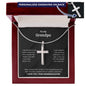 Gift for Grandfather Necklace silver cross with personalized engraving in a red gift box from Someone Said Gift