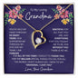 Gift for Grandmother Necklace with heart pendant and crystal on a gold chain displayed in a loving message box