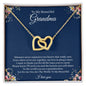 Gift for Grandmother Necklace with two interlocking gold hearts on a delicate chain in a floral gift box