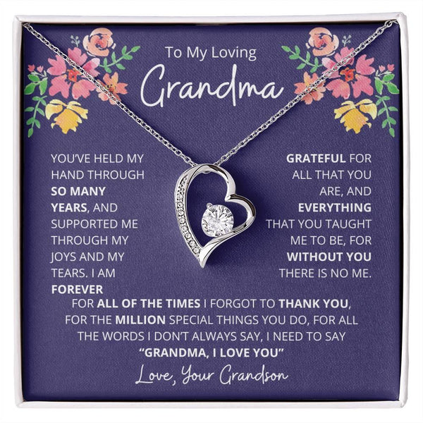Gift for Grandmother Necklace with heart pendant and sentimental message from grandson in floral gift box