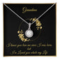 Gift for Grandmother Necklace with sparkling round pendant on silver chain in elegant black and gold box