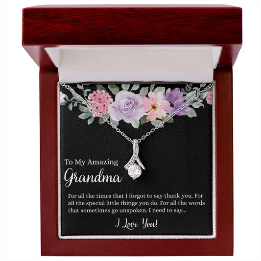 Gift for Grandmother Necklace with sparkling pendant in a wooden gift box with floral message card