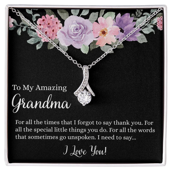 Gift for Grandmother Necklace with sparkling pendant and heartfelt message in floral gift box