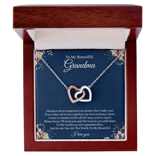Gift for Grandmother Necklace with two intertwined hearts in a wooden gift box by Someone Said Gift