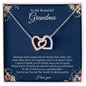 Gift for Grandmother Necklace featuring interlocking rose gold and silver hearts on a delicate chain
