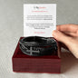 Gift for Grandson Bracelet with black leather and silver cross on wooden display box