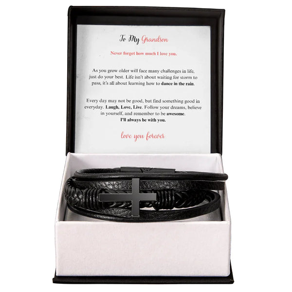 "Laugh, Love, Live and remember to be awesome..." Men's Cross Bracelet - Gift for Grandson