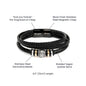 Gift for Grandson Bracelet black braided vegan leather with stainless steel magnetic clasp and decorative beads