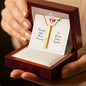 Gift for her him necklace in gold bar pendant style presented in a wooden jewelry box by Someone Said Gift