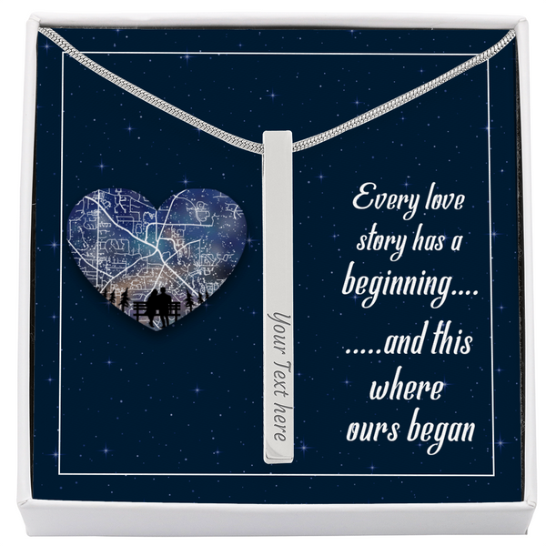 Someone Said Gift personalized silver bar necklace Gift for her Necklace with romantic heart map design