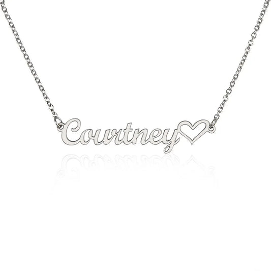 Gift for Her Personalized Necklace with Courtney name and heart charm in silver from ShineOn Fulfillment