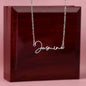 Gift for Her Signature Name Necklace Jasmine silver script necklace by ShineOn Fulfillment on wooden display