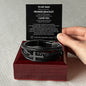 Gift for Him Bracelet black leather promise bracelet with cross on wooden box and message card