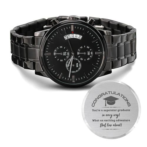 Gift for Him Chronograph Watch by Someone Said Gift with black metal band and detailed dial