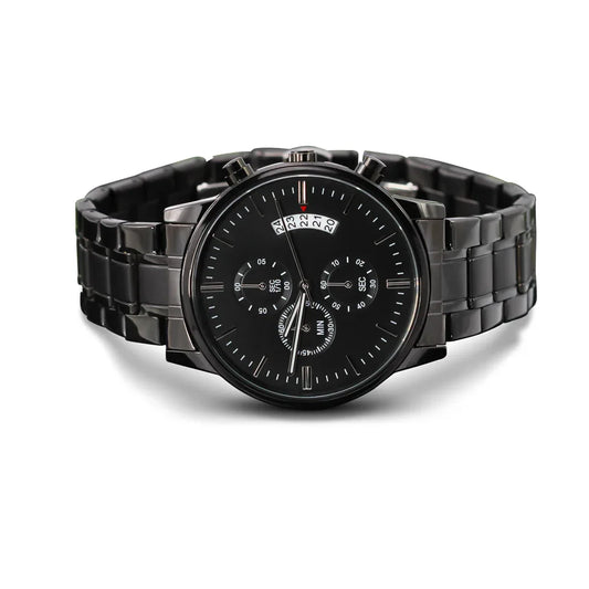 Gift for Him Chronograph Watch by Someone Said Gift with black metal band and detailed black dial