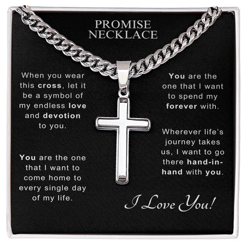 Gift for Him Cross Necklace by ShineOn Fulfillment with silver chain and cross pendant in black box