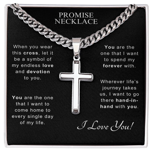 Gift for Him Cross Necklace by ShineOn Fulfillment with silver chain and cross pendant in black box