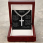 Gift for Him Cross Necklace in silver with braided chain in a wooden box by ShineOn Fulfillment