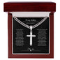 Gift for Him Cuban Chain silver cross necklace in wooden display box by ShineOn Fulfillment