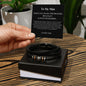 Gift for Him Love You Forever Bracelet black braided leather with metal accents on gift box