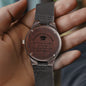 Gift for Him Wooden Watch with personalized engraved message on dark wood back case and black strap