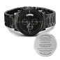 Gift for Husband Chronograph Watch in black with metal band and engraved heartfelt message