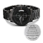 Gift for Husband Chronograph Watch by ShineOn Fulfillment with black metal band and engraved message