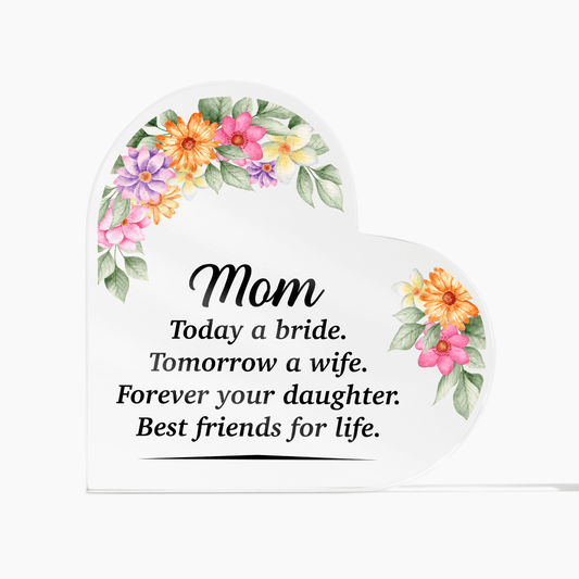 Gift for Mom Acrylic Heart with floral design and sentimental message for moms