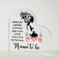 Gift for Mom Acrylic Heart with pregnant woman silhouette and pink roses decorative design