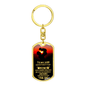 Gold dog tag keychain with a father and son silhouette and sentimental message gift for mom and son