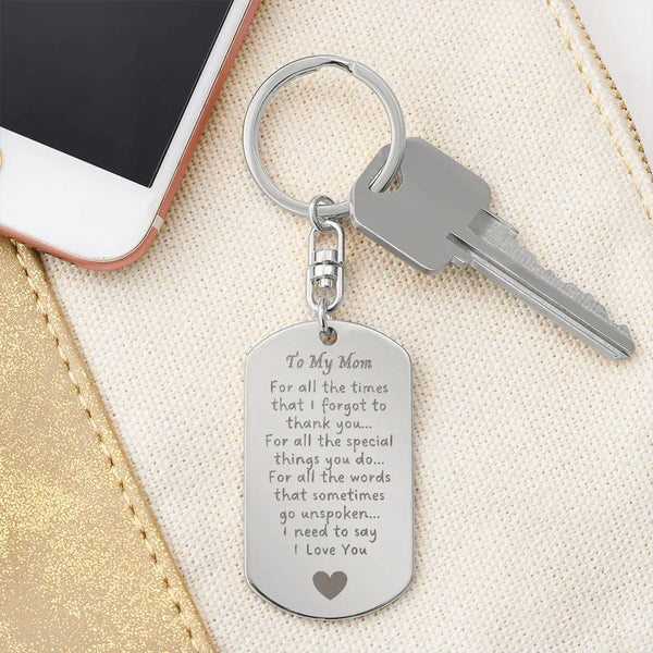 ShineOn Fulfillment Gift For Mom Keychain with engraved heartfelt message and heart symbol