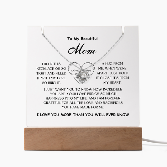 Gift for Mom Necklace Acrylic LED with heart pendant and loving message from ShineOn Fulfillment