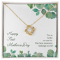Gift for Mom Necklace gold pendant with clear stones in floral design on Mother's Day card