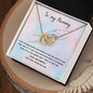 Gift for Mom Necklace with two gold intertwined hearts in a gift box with loving message