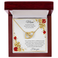 Gift for Mom Necklace with interlocking gold hearts in a wooden box with a loving message