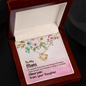 Gift for Mom Necklace in gold with a heart pendant displayed in a wooden gift box with a loving message