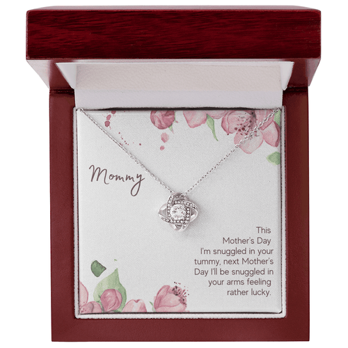 Gift for Mom Necklace in silver with floral design and heartfelt Mother's Day message in wooden display box