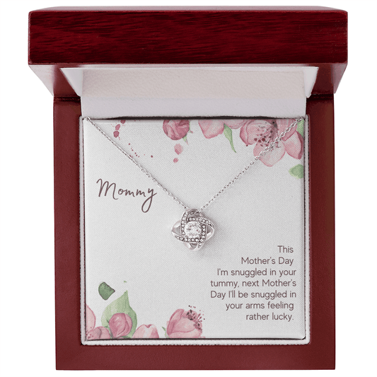 Gift for Mom Necklace in silver with floral design and heartfelt Mother's Day message in wooden display box