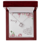 Gift for Mom Necklace in silver with floral design and heartfelt Mother's Day message in wooden display box