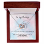 Gift for Mom Necklace with interlocking hearts in rose and silver tones in a wooden box