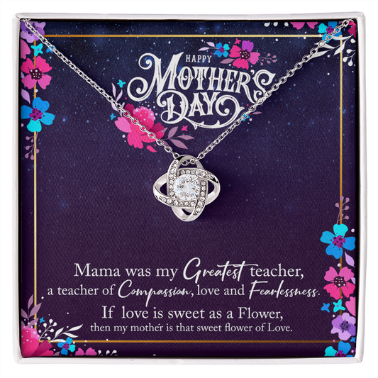 Gift for Mom Necklace with sparkling pendant in silver on floral Happy Mother's Day card background