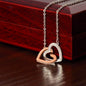 Gift for Mom Necklace featuring dual heart pendants in silver and rose gold on a delicate chain