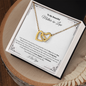 Gift for Mother in Law Necklace with two gold hearts on a chain presented in a decorative box