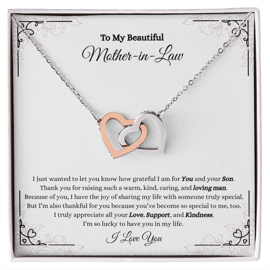 Gift for Mother in Law Necklace with interlocking hearts and a sentimental message by ShineOn Fulfillment