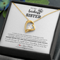 Gift for Sister Necklace gold heart pendant with crystal and inspirational message in gift box